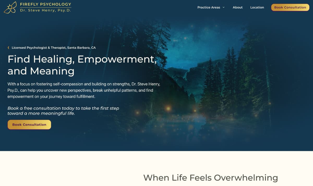 Desktop view of Firefly Psychology website