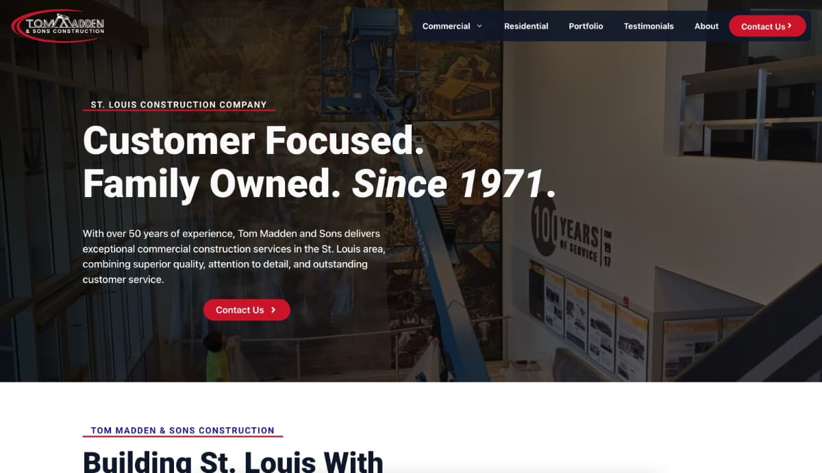 Desktop view of the Madden Construction website