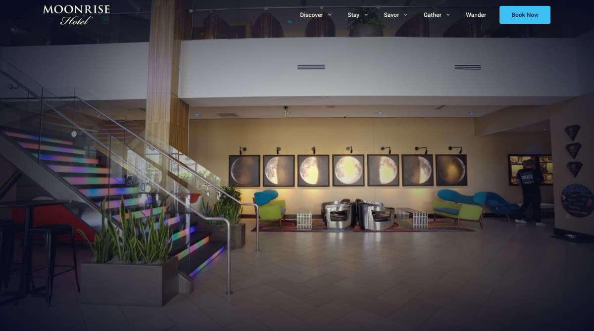 Screenshot of the desktop view of the Moonrise Hotel website